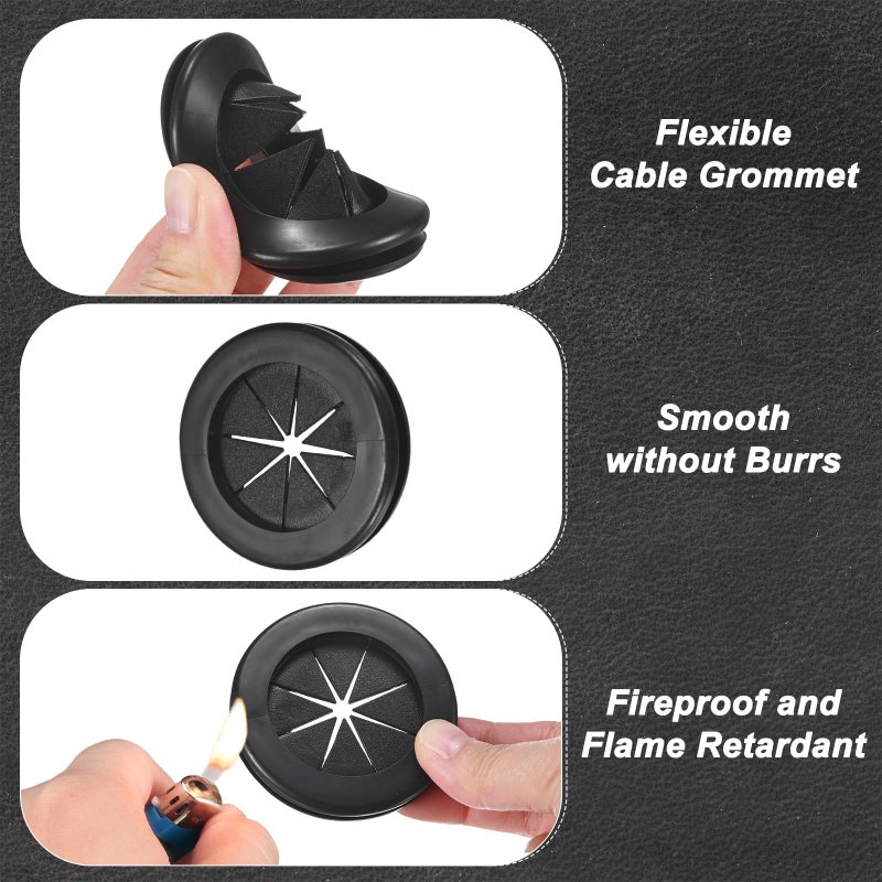 M METERXITY 6-Pack Rubber Grommets for Wiring 50mm Desk Grommet Double-Sided Flexible Cable Cord Grommet Desk Hole Cover for Cables/Wires Through Protection [Black, Petal-Shaped] - Image 2